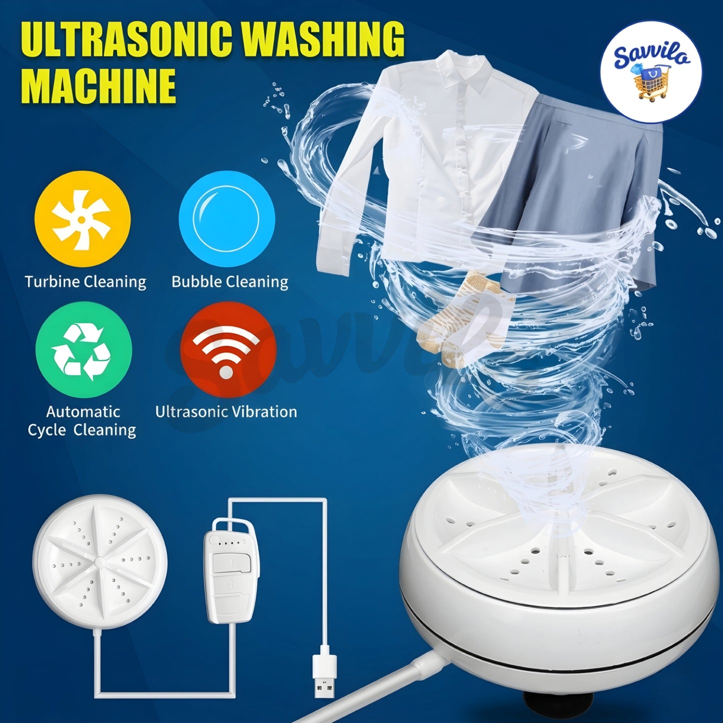 Portable Turbine Ultrasonic Washing Machine - (IMPORTED)